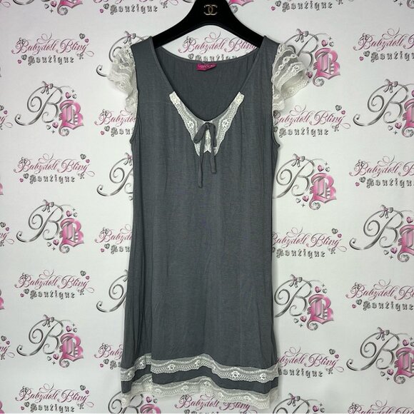valege Dresses & Skirts - Valege dress grey white ruffle detail bow tie up lace ruffle frills cute y2k